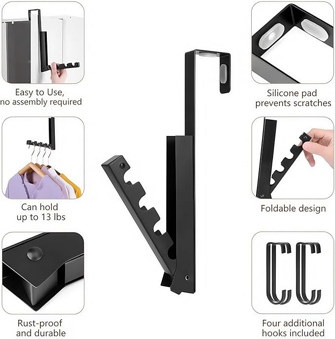2 Pack Over The Door Drying Rack,Over The Door Hanger Folding Clothes Drying Rack,Foldable Portable Over The Door Hooks Hanger,Collapsible Folding Over Door Clothes Drying Laundry Hooks