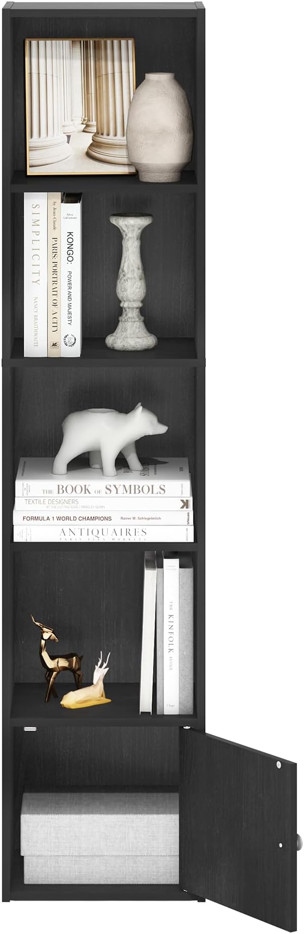 Furinno Luder Shelf Bookcase with 1 Door Storage Cabinet, Blackwood-NeatNest