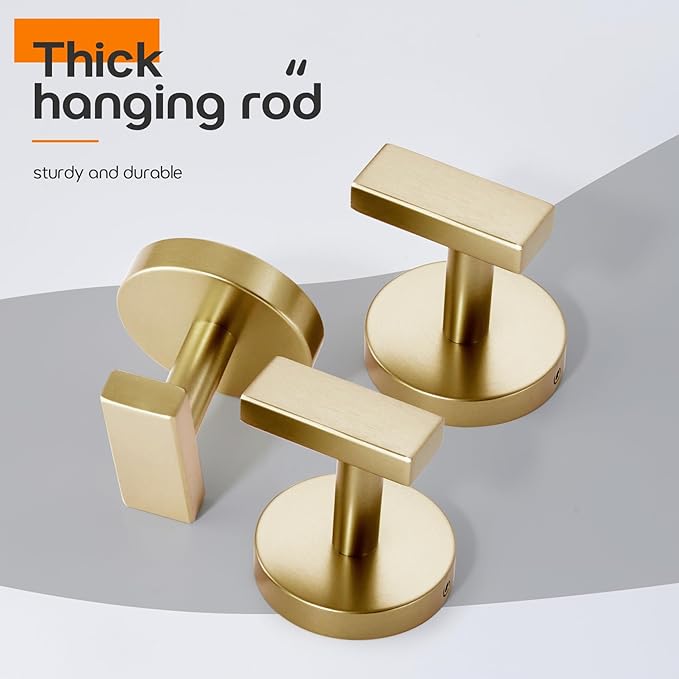 Robe Hook Bath Towel Hooks Stainless Steel Wall Hooks for Bathroom Kitchen Closet Garage Door Hanger Brushed Gold 3 Pack, AN1001GD-P3
