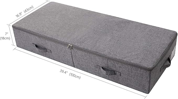 39.4X16.9X7“ Under The Bed Shoes Clothing Bedding Storage Organizer Containers with Lid, Dust-proof & Foldable Washable, Durable Plastic Board in Boxes, Dark Gray-NeatNest