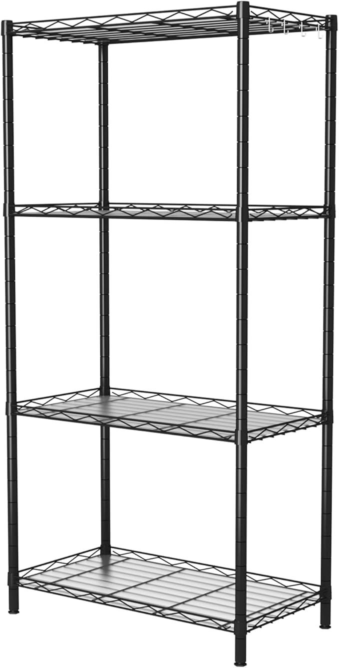 HOMEFORT 4-Shelving Unit, Adjustable Wire Shelving, Metal Wire Shelf Rack Organizer for Kitchen, Pantry, Closet, Bathroom, Laundry, Black,21" W x 11" D x 43" H