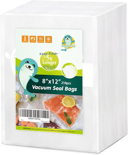 Happy Seal Vacuum Sealer Bags 8" x 12" 210 Quart Size for Food, Pre-cut Food Saver Airtight Vac Storage, Meal Prep or Sous Vide, Commercial Grade Vacuum Seal Freezer Bags-NeatNest