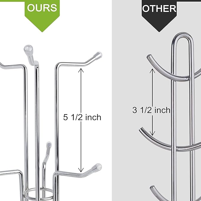 HULISEN Coffee Mug Holder for Countetop, Cup Tree for Counter Large Mugs with 6 Hooks, Metal Cup Holder Stand, Standing Rack Display for Coffee Bar, Silver-NeatNest