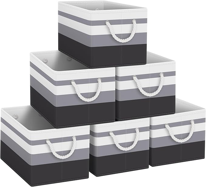 Fab totes Storage Bins [6-Pack], Foldable Storage Baskets for Organizing Toys, Books, Shelves, Closet, Large Storage Box with Rope Handles, Sturdy Organizer Bins,Gradient Grey-NeatNest