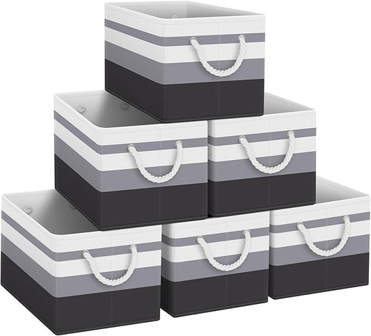Fab totes Storage Bins [6-Pack], Foldable Storage Baskets for Organizing Toys, Books, Shelves, Closet, Large Storage Box with Rope Handles, Sturdy Organizer Bins,Gradient Grey-NeatNest