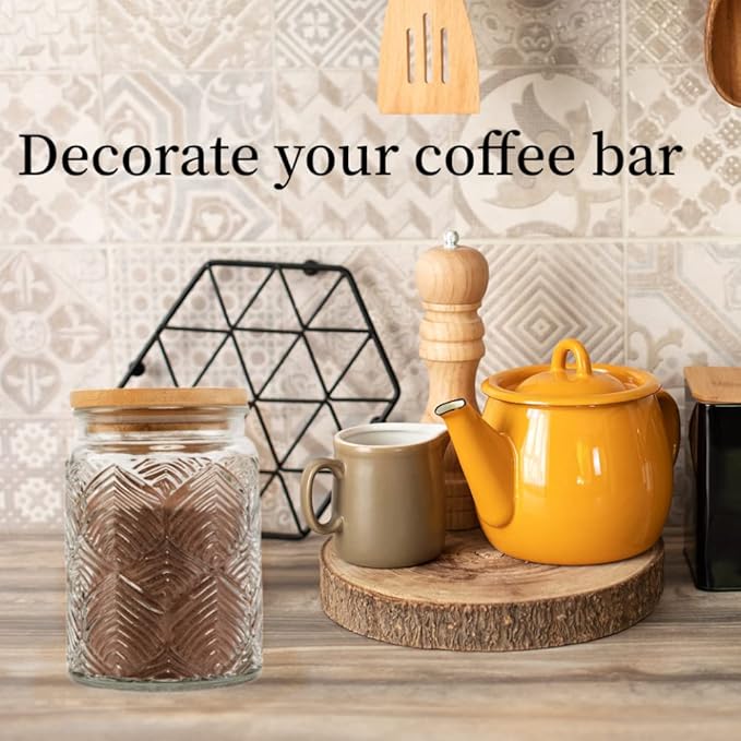 2 Pack Glass Storage Jar with Bamboo Lid, 23.7 FL Oz Kitchen Glass Food Storage Containers for Candy, Coffee Tea Beans, Oats,Flour, Grains