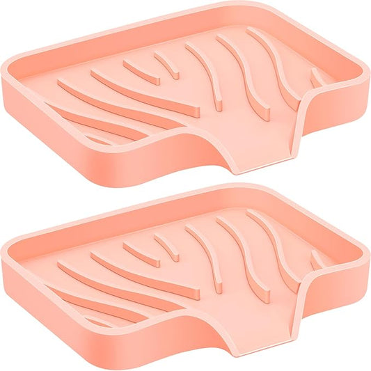 2PCS Self Draining Soap Holder,Spofit Silicone Soap Dish, Suitable for for Kitchen, Bathroom, Shower, Bath Tub,Soap Container (Pink)-NeatNest