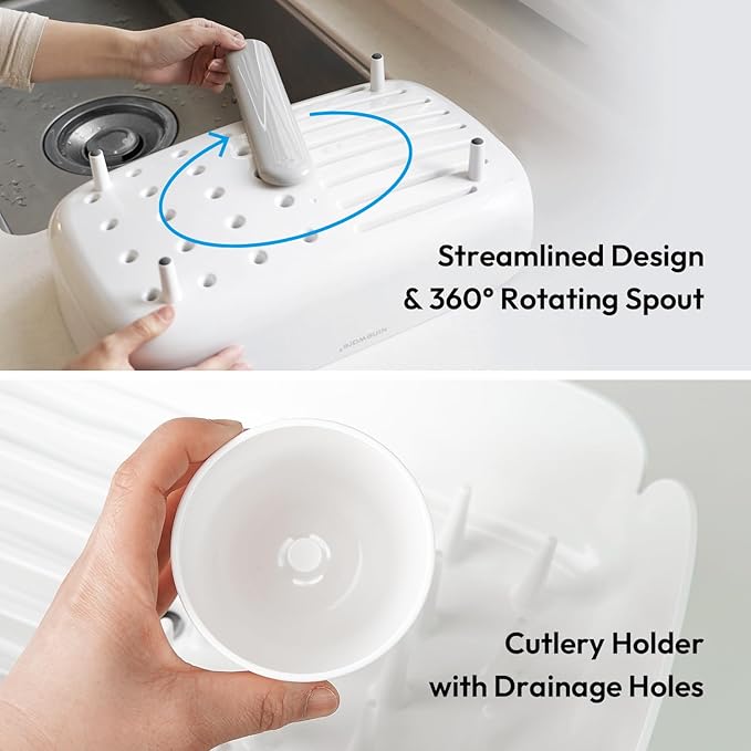 carrotez Split-Design Small Dish Drying Rack, Space-Saving Dish Drainer for Small Kitchen Countertops, Ideal for 1–2 Person Households or as a Secondary Rack, 9.5'' × 15.9'' × 4.9'', White