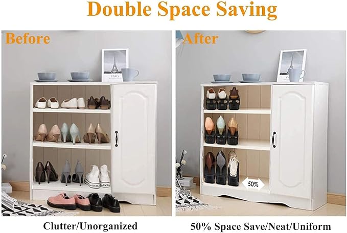 Shoe Slots Organizer, 20 PCS Adjustable Shoe Rack Stacker Storage Space Saver, Double Deck Shoe Rack Holder for Closet Organization, Black-NeatNest