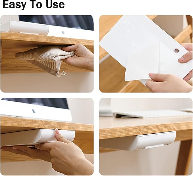 2 Packs Under Desk Drawers, Slide Out Drawer Attachment, Plastic Desk Accessories & Workspace Organizers, Self-Adhesive Hidden Desktop Pen Holder for Office School Home (White)-NeatNest