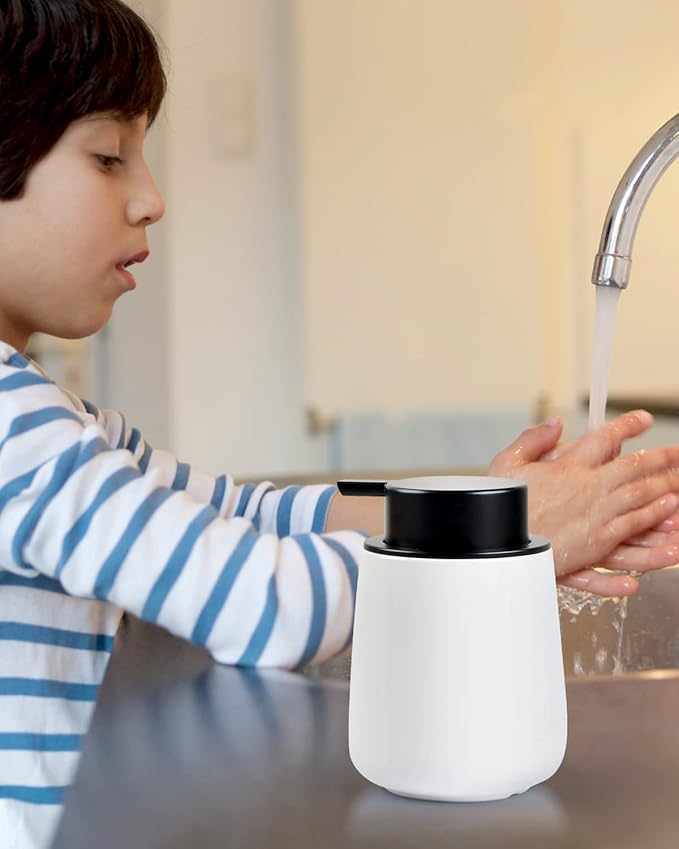Bosilunlife Liquid Soap Dispenser - 12Oz Lotion Dispenser with Pump Matte White Ceramic Soap Dispenser Bathroom Dish Hand Wash Dispenser for Kitchen Pump Dispenser-NeatNest
