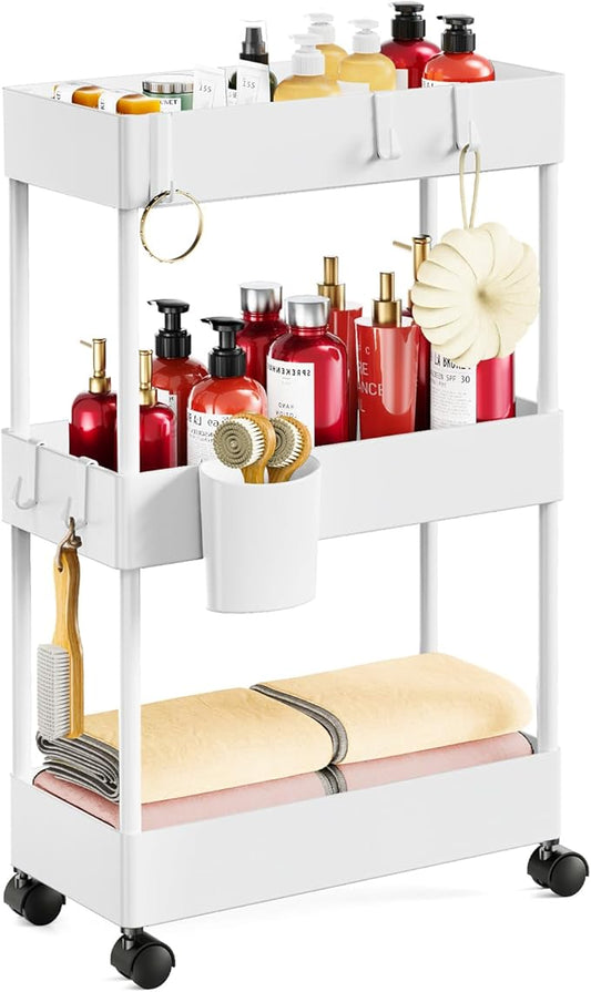 Pipishell Slim Storage Cart with Wheels, Bathroom Cart Organizer Bathroom Storage Small, Rolling Cart for Bathroom, Laundry Room, Kitchen, Narrow Space, White PIUC04W-NeatNest
