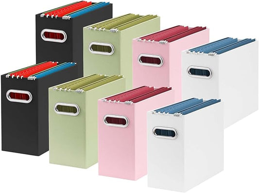 Oterri File Organizer, 8 Packs Small Storage Box, Cardboard File Folder Organizer, Collapsible File Box for Hanging File Folders Letter Size, Portable Filing Organizer with Handle (Multi color)
