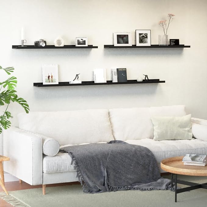 47.2 Inches Long Floating Shelves Wall Mounted, 2 Set Modern Wall Shelf for Bedroom, Nursery Book Shelf with Lip, Picture Ledge Shelf for Wall Decor Living Room Bathroom Kitchen - Black-NeatNest