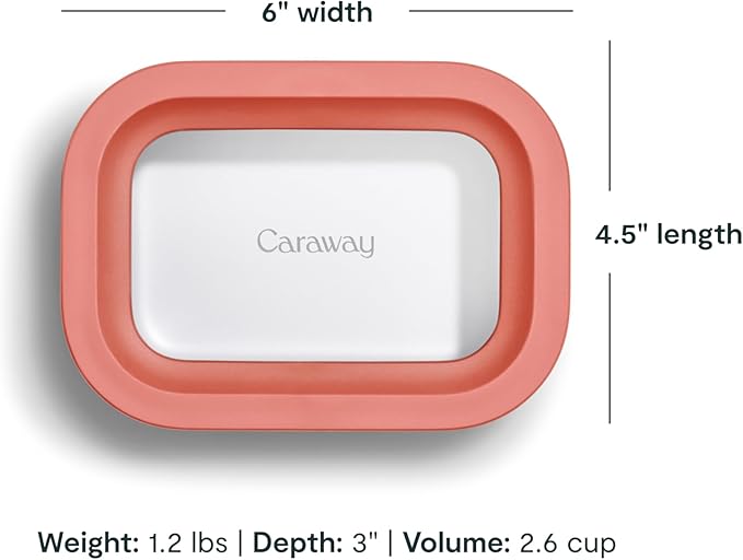 Caraway Mini Rectangle Food Storage Container - 2.6 Cup Glass Storage Container for Food - Non-Toxic Ceramic-Coated Glass - Air Release Technology - Compact & Stackable Design - Perracotta-NeatNest