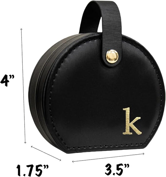 COLLECTIVE HOME - Travel Jewelry Case, Elegant Half-Moon Design with Gold Monogram, Detachable Handle, Personalized Accessory Organizer, Gift for Fashion-Forward Women and Teens, Black (k)-NeatNest