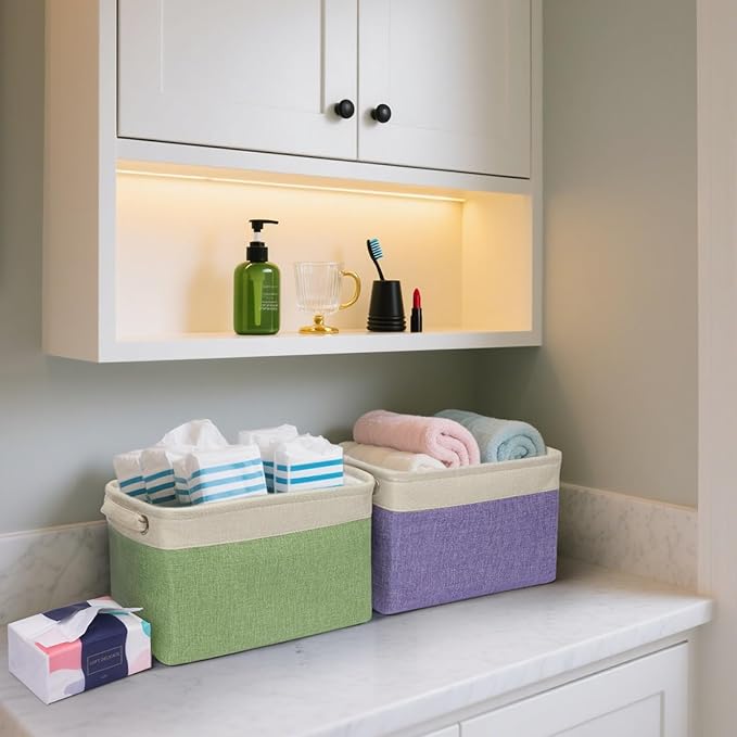 BALEINE 1 Pack Fabric Storage Bins for Shelves, Linen Storage Baskets for Organizing, Decorative Closet Bins for Clothes, Home (Black, 12"x8"x8")-NeatNest