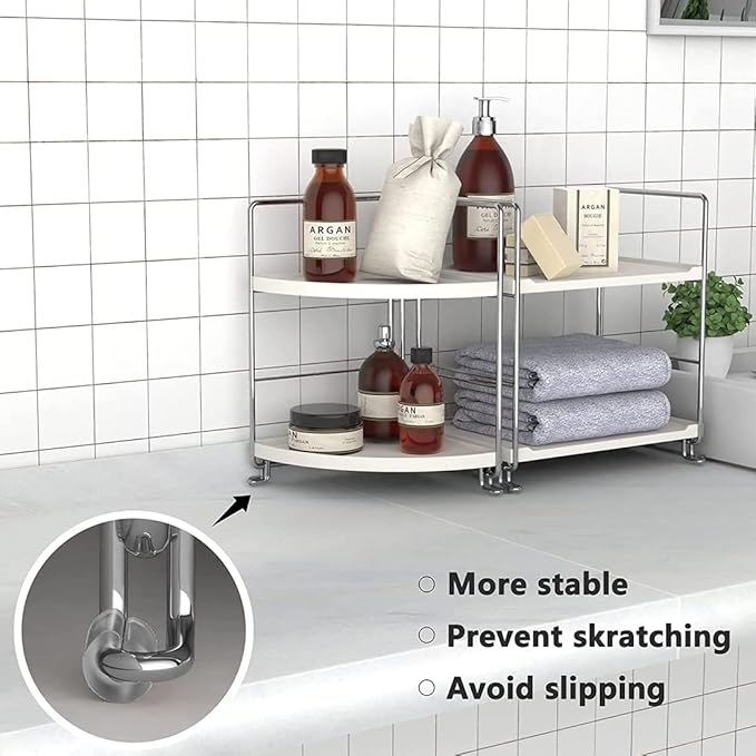 2-Tier Bathroom Countertop Organizer - Vanity Tray Cosmetic & Makeup Storage- Kitchen Spice Rack Standing Shelf - Corner Storage Shelf, Silver-NeatNest