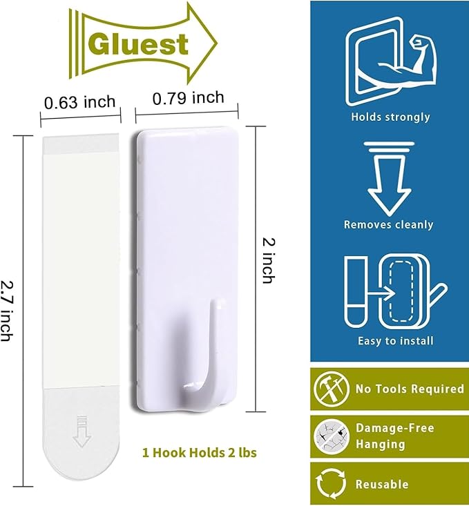 Damage Free Hanging Hook, 20 Hooks with 20 Adhesive Strips, 1 Hook Holds 2 lb,Removable Wall Hook for Hanging Key, Towel, Utility Hooks for Office Kitchen Bathroom Organization,Party Decoration-NeatNest