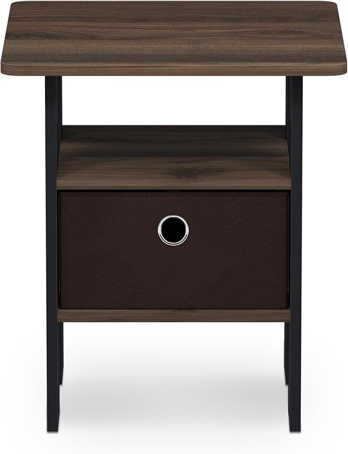 Furinno Andrey End Table / Side Table / Night Stand / Bedside Table with Bin Drawer, Columbia Walnut/Dark Brown,1-Pack, Center Bin