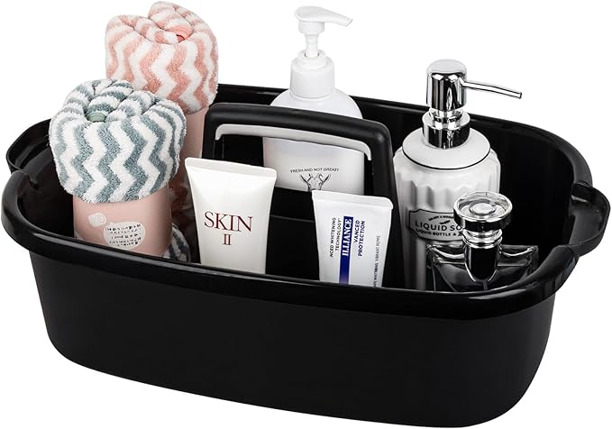 Large Cleaning Supplies Caddy Portable Shower Basket Supply Organizer with Handle Plastic Bucket Tool Storage for Bathroom, Bedroom, Kitchen, College Dorm, Garden, Black-NeatNest