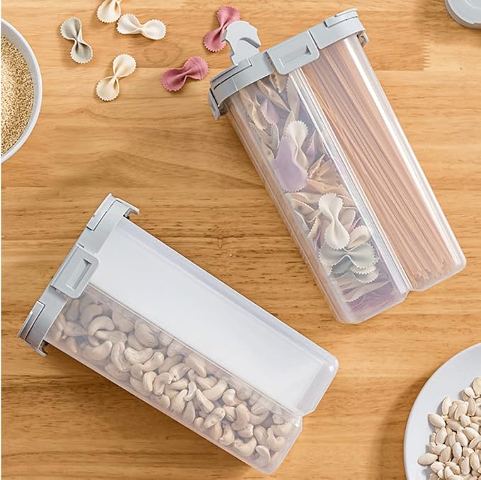 Cereal Storage Containers Airtight, Clear 2.8L Food Storage Containers with Lids and Compartments, Spaghetti Noodle Container for Grain, Flour, Rice, Nuts-NeatNest