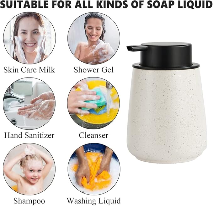 12Oz Foaming Soap Dispenser - Ceramic Foam Hand Soap Dispenser with Easy-to-Press Black Pump, Reusable and Refillable Lotion Dish Soap Dispensers for Bathroom & Kitchen, Speckled Matte Beige-NeatNest