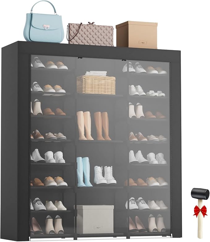 9-Tier Large Tall Shoe Rack with Covers 40-46 Pairs, Sneaker Rack Organizer Shoes Cabinet Closed Shelves Shoe Stand Holder for Garage Bedroom,Zapateras Organizer for Shoes 50 Pares-NeatNest