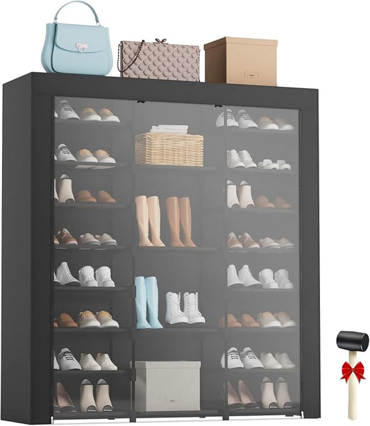 9-Tier Large Tall Shoe Rack with Covers 40-46 Pairs, Sneaker Rack Organizer Shoes Cabinet Closed Shelves Shoe Stand Holder for Garage Bedroom,Zapateras Organizer for Shoes 50 Pares-NeatNest