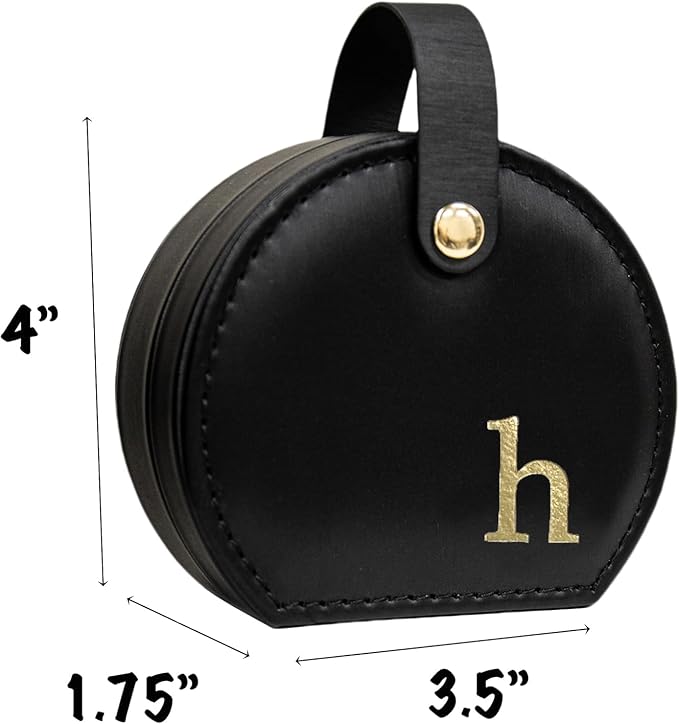 COLLECTIVE HOME - Travel Jewelry Case, Elegant Half-Moon Design with Gold Monogram, Detachable Handle, Personalized Accessory Organizer, Gift for Fashion-Forward Women and Teens, Black (h)-NeatNest