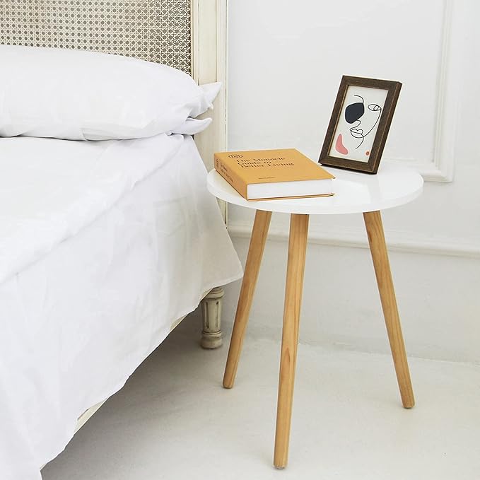 AWASEN Round Side/ End Table, Accent Nightstand Modern for Living Room Bedroom Office Small Spaces, 16''D x 19.5''H (White)