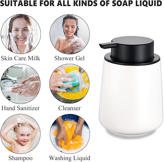 12Oz White Foam Soap Dispenser - Ceramic Foaming Hand Soap Dispenser Set with Easy-to-Press Pump, Refillable Liquid Dish Soap Dispensers for Bathroom and Kitchen, 2 Pack-NeatNest