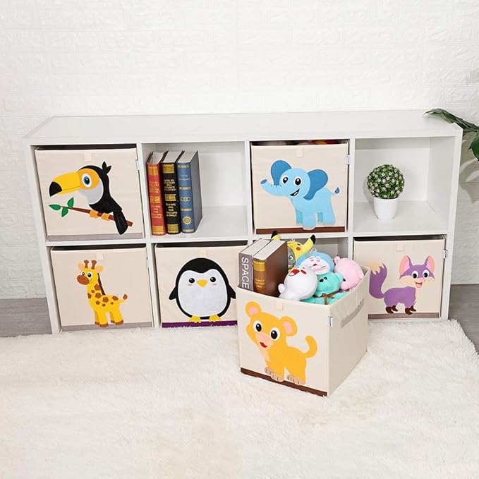 CLCROBD Foldable Animal Cube Storage Bins Fabric Toy Box/Chest/Organizer for Kids Nursery, 13 inch (Elegant Giraffe)-NeatNest