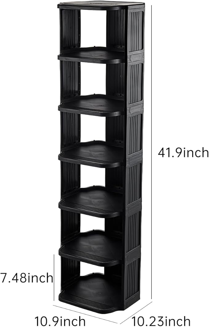 Small Shoe Rack, 7 Tier Plastic Vertical Shoe Rack for Small and Narrow Spaces, Free Standing Shoe Organizer for Closet, Entryway (Black)-NeatNest