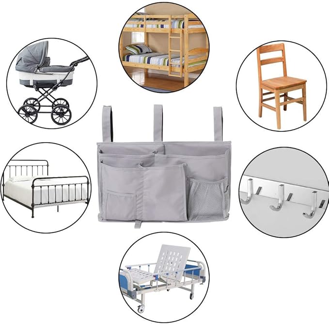 Bunk Bed Organizer - Bedside Storage Caddy with Pocket, Hanging Organizer for Camp, Dorm, Room, Hospital Bed Rail and More (Grey)-NeatNest