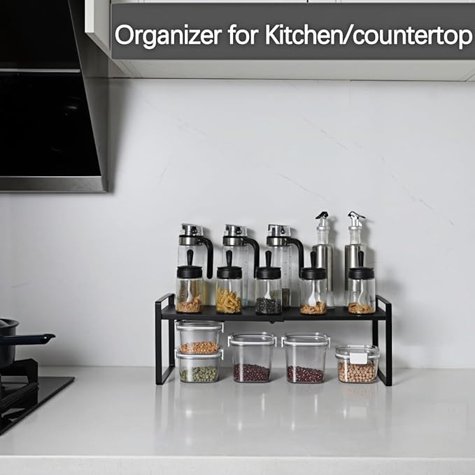 Expandable Cabinet Shelf Organizer Riser for Kitchen Pantry Cupboard Under Sink Countertop (black, 8.2’’D * 12.2-21.6’’W * 7.7’’H)-NeatNest