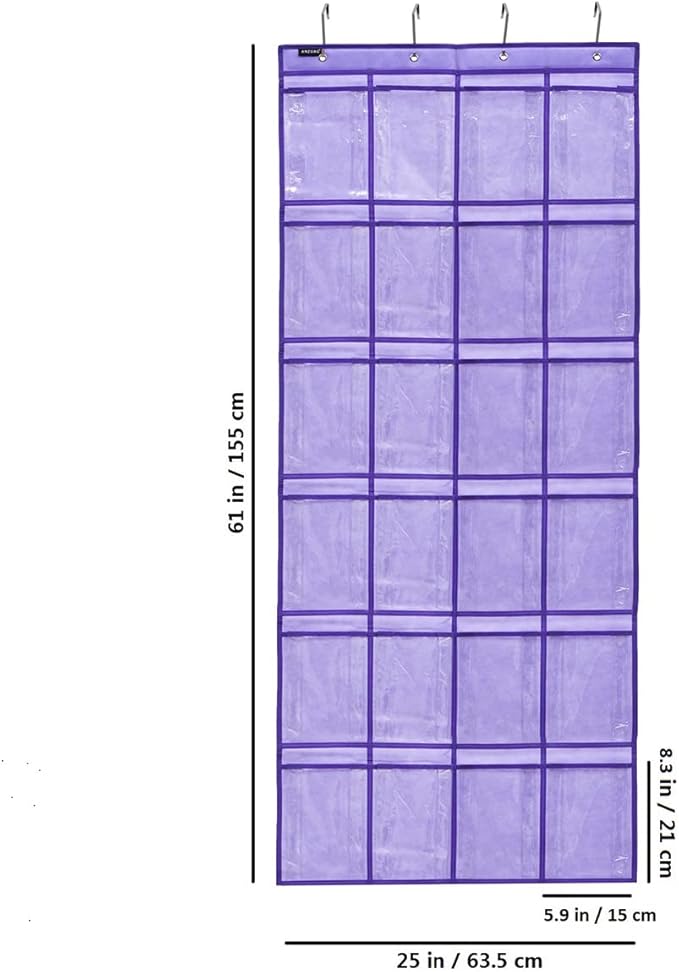 Modern Over the Door Shoe Rack Organizer with 24 Clear PVC Pockets, Purple-NeatNest