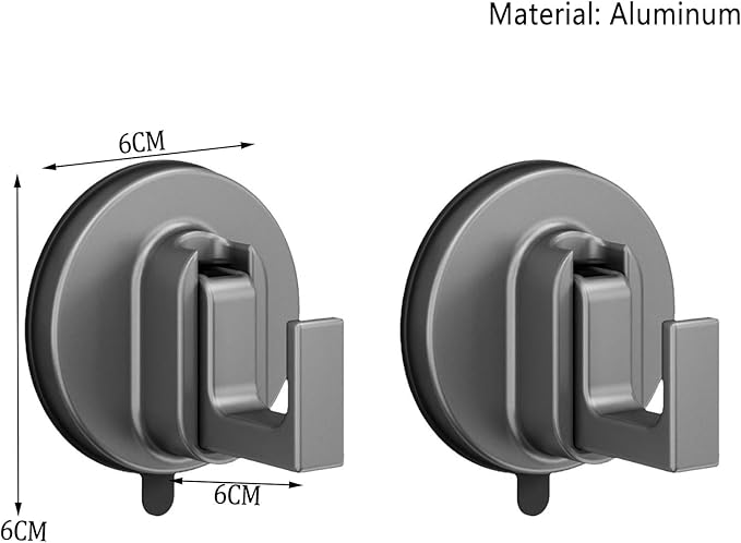 Aluminum Metal Heavy-Duty Suction Cup Bathroom Towel Hook Door Mounted Clothes Hook Wardrobe Sticky Hook no Drilling no Damage to The Wood Board Removable (Grey 2 Pack)