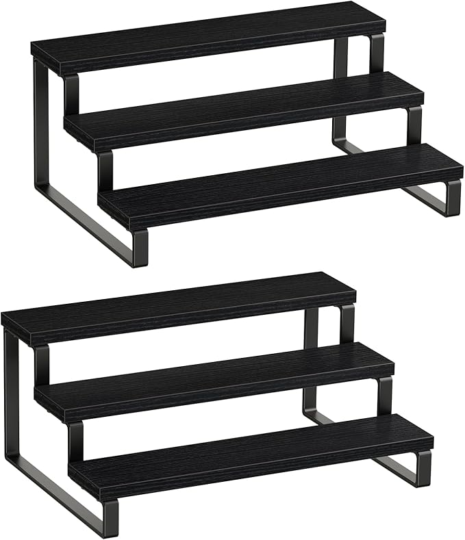 Giikin 3 Tier Spice Rack, Set of 2 Wooden Spice Rack for Countertop, Cabinet Organizer Shelf Kitchen Counter Storage Shelves Cupcake Stand Holder Display Stand, Black-NeatNest