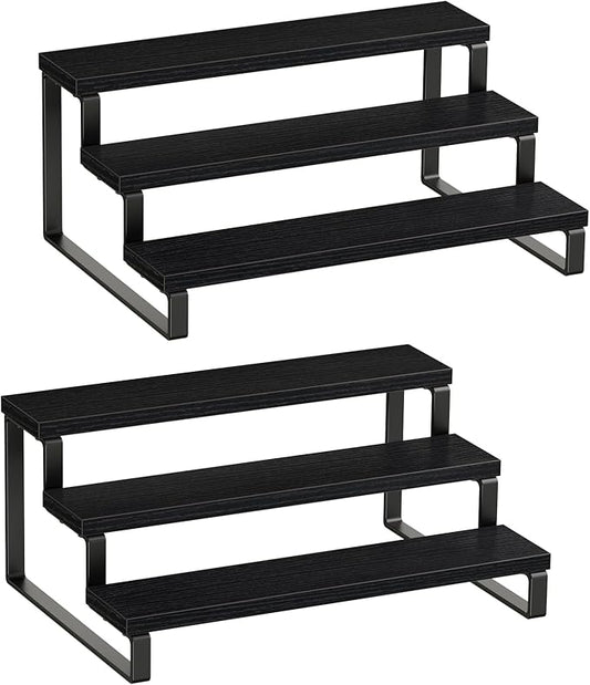 Giikin 3 Tier Spice Rack, Set of 2 Wooden Spice Rack for Countertop, Cabinet Organizer Shelf Kitchen Counter Storage Shelves Cupcake Stand Holder Display Stand, Black-NeatNest