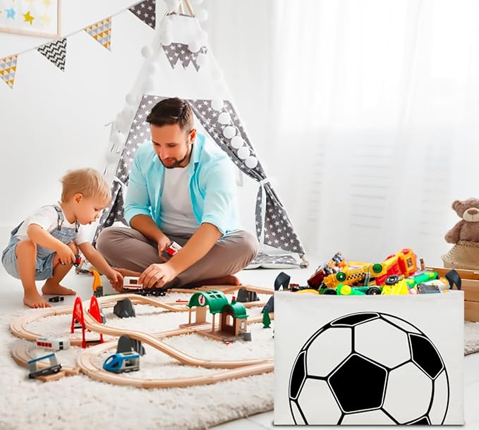 CLOCOR Rectangular Boys Construction Storage Basket,Kids Toy Bins,Waterproof Tractor Truck Storage Box with Handles,Gift Basket,Excavator Printed Bedroom Playroom Decor(Football)-NeatNest