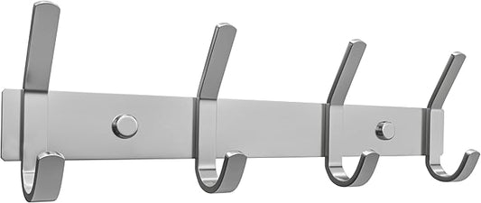 Coat Rack Wall Mount – Brushed Nickel 12 Inch Stainless Steel Hook Rail with 4 Heavy Duty Double Coat Hooks – Wall Mounted Coat Hanger for Entryway, Bathroom, Bedroom, Towel, Hat Organizer-NeatNest