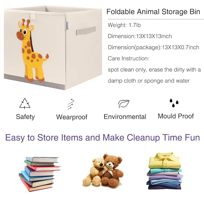CLCROBD Foldable Animal Cube Storage Bins Fabric Toy Box/Chest/Organizer for Kids Nursery, 13 inch (Elegant Giraffe)-NeatNest
