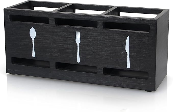 Ayiaren Wooden Silverware Caddy Flatware Cutlery Holder Wood Silverware Organizer Containers Small Black Kitchen Utensil Holder for Countertop Spoon and Fork Holder Flatware Utensils Caddy for Party-NeatNest