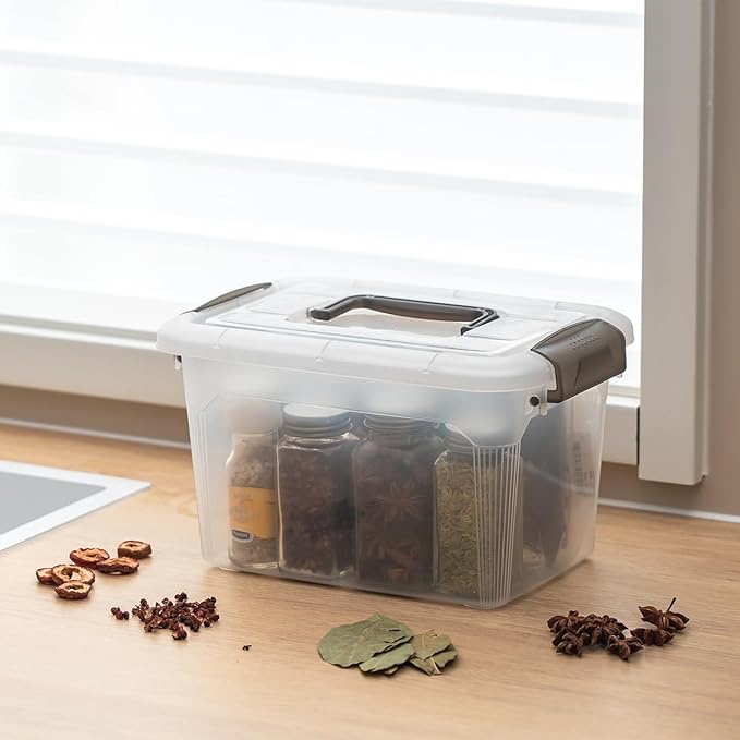 Citylife 4 Packs 8.5 QT Storage Bins with Lids Clear Plastic Bins with Grey Handle Stackable Storage Containers for Organizing-NeatNest