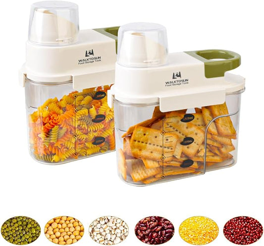 Cereal Containers Storage with Pour Spout Airtight Kitchen and Pantry Organization Canisters for Dry Food Nuts Flour and Sugar Container BPA Free Food Dispenser 1300ml (Green-2pcs)-NeatNest