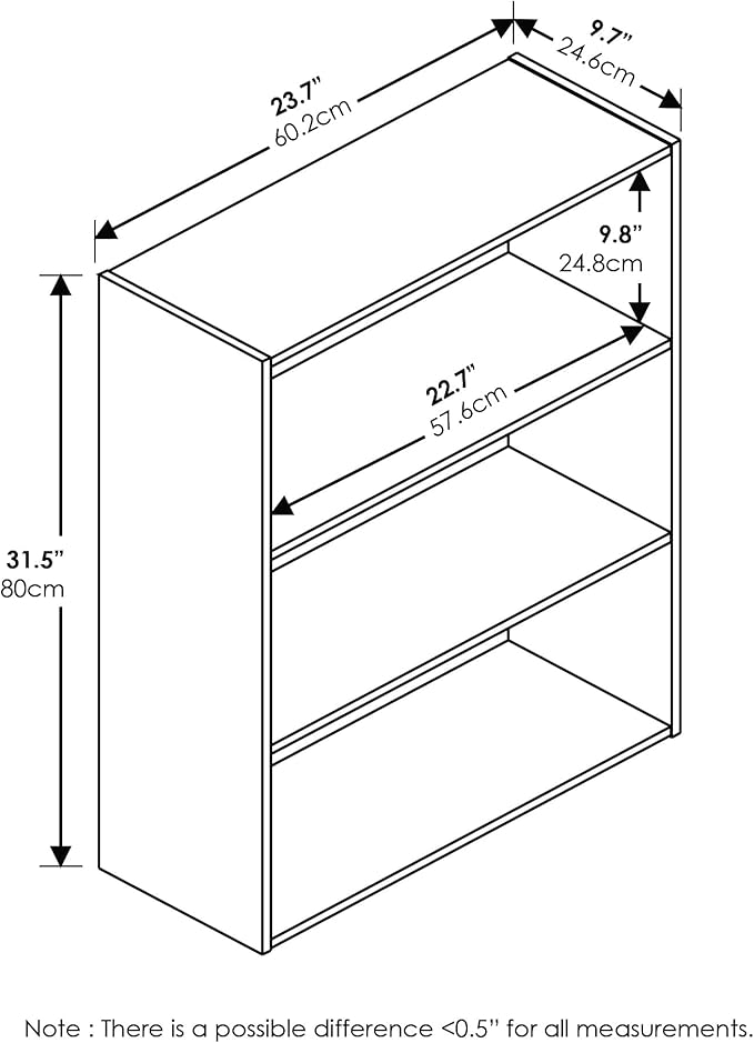 Furinno Pasir 3-Tier Open Shelf Bookcase, Blackwood