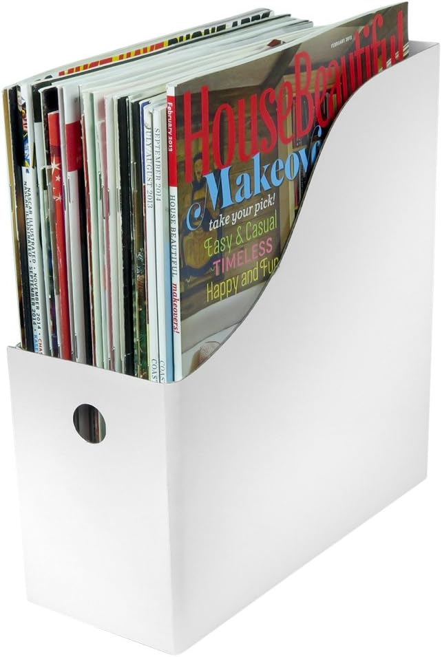 Evelots Magazine File Holder -Set of 6 White - Office Desk Organizer - Sturdy Cardboard - New Upgraded Double Front Panel -4" Wide-Easy Assemble
