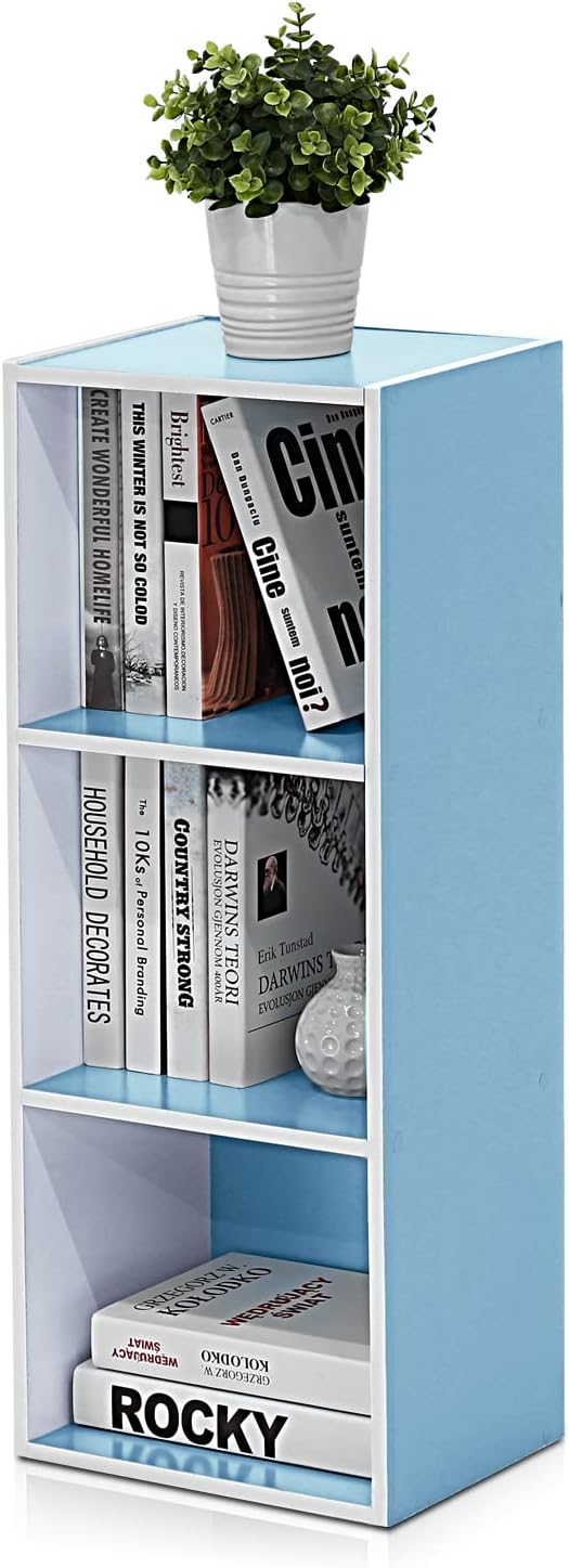 Furinno 3-Tier Open Shelf Bookcase, White/Light Blue 11003WH/LBL-NeatNest