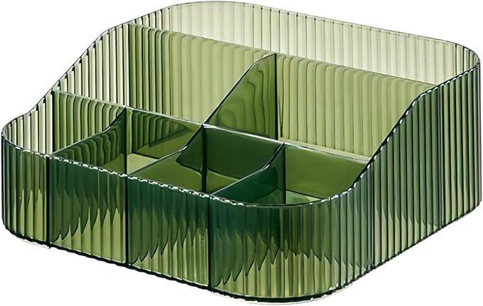 DASITON Large Capacity Makeup Brush Holder,8 Slot Makeup Brush Cup,Vintage striped Make Up Brush Holder,for Vanity Decor,Bathroom Countertops,Desk Storage Container,Cosmetic Display cases(Green-XL)-NeatNest